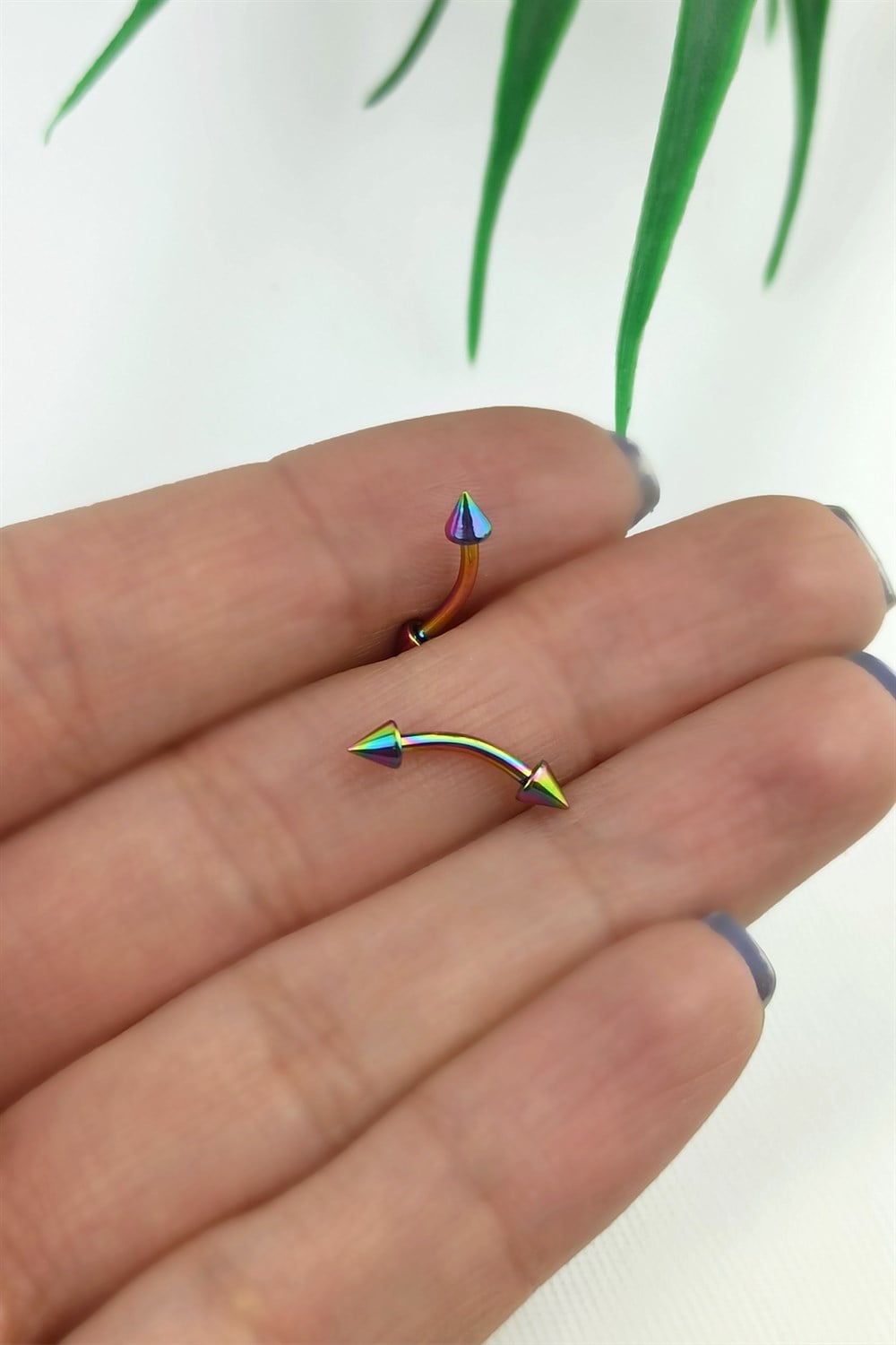 316 L Cerrahi Çelik İki Tarafı Üçgen Titanium Elips Piercing TrPiercing097 PierX150X