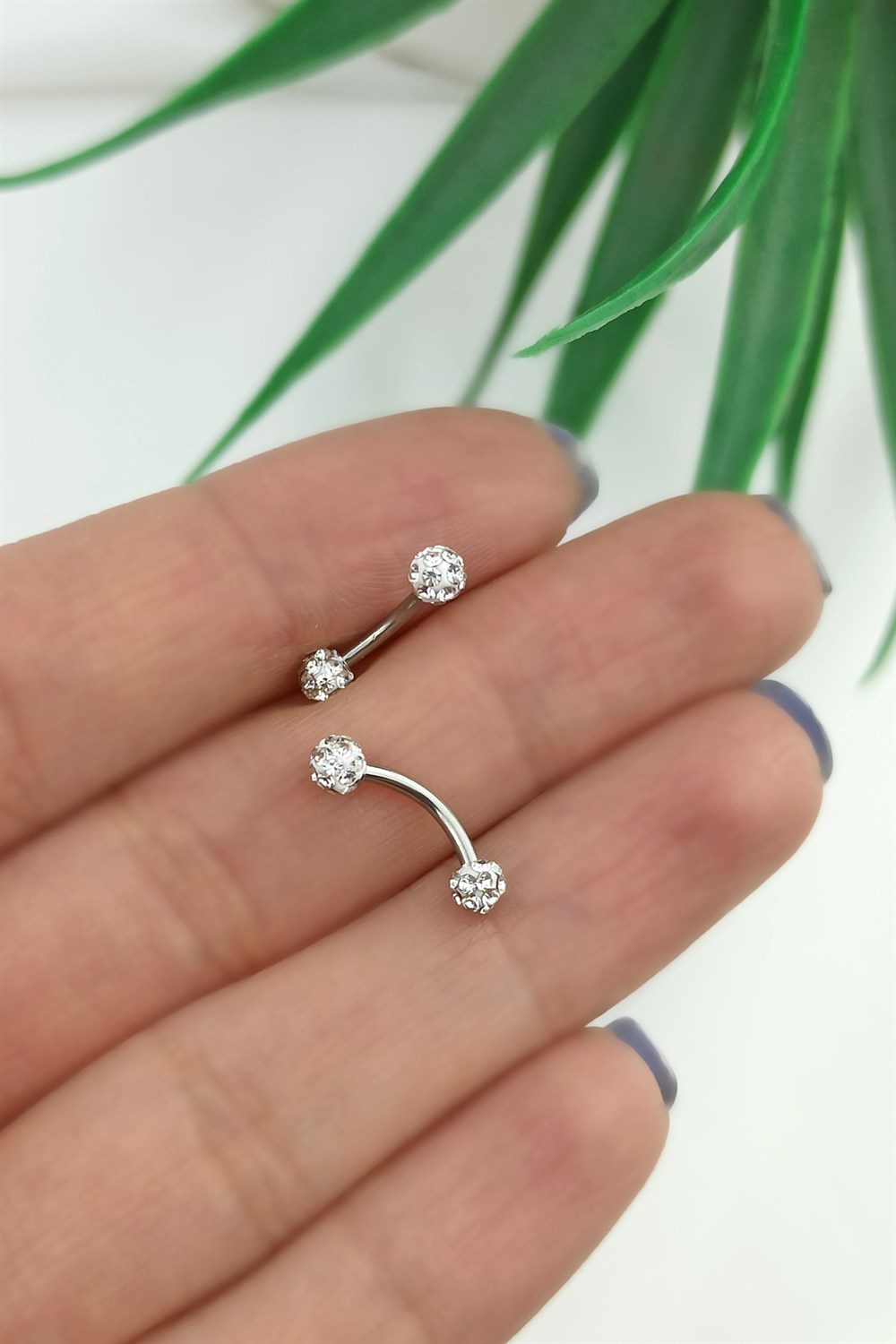 316 L Cerrahi Çelik Küçük Toplu Taşlı Elips Piercing TrPiercing083 PierX200X