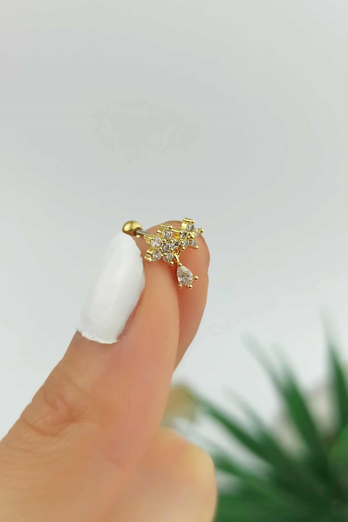 316 L Cerrahi Çelik Sallantı Damla Taş Çiçek Figür Piercing TrPiercing0109 PierX200X
