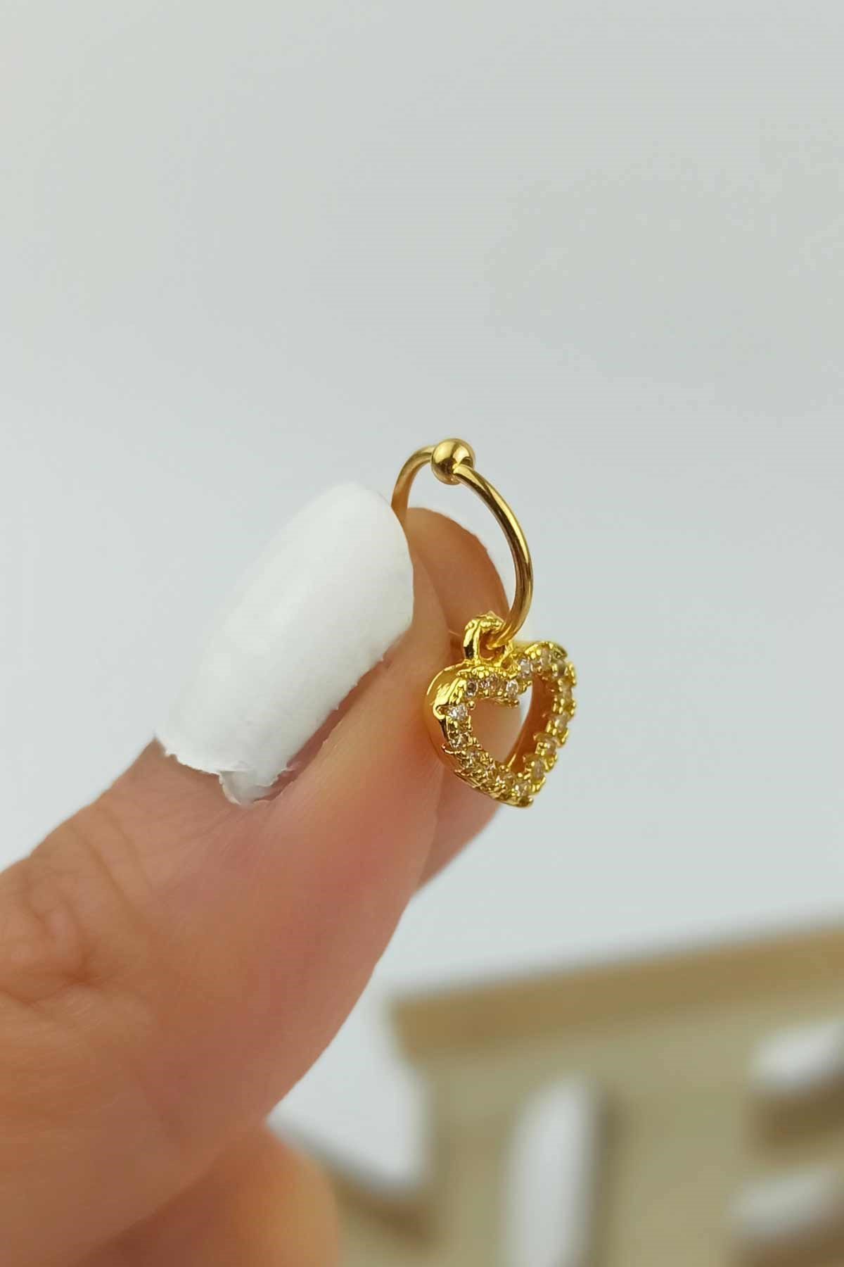 316 L Cerrahi Çelik Sallantı Taşlı Kalp Halka Piercing TrPiercing066 Pier32003