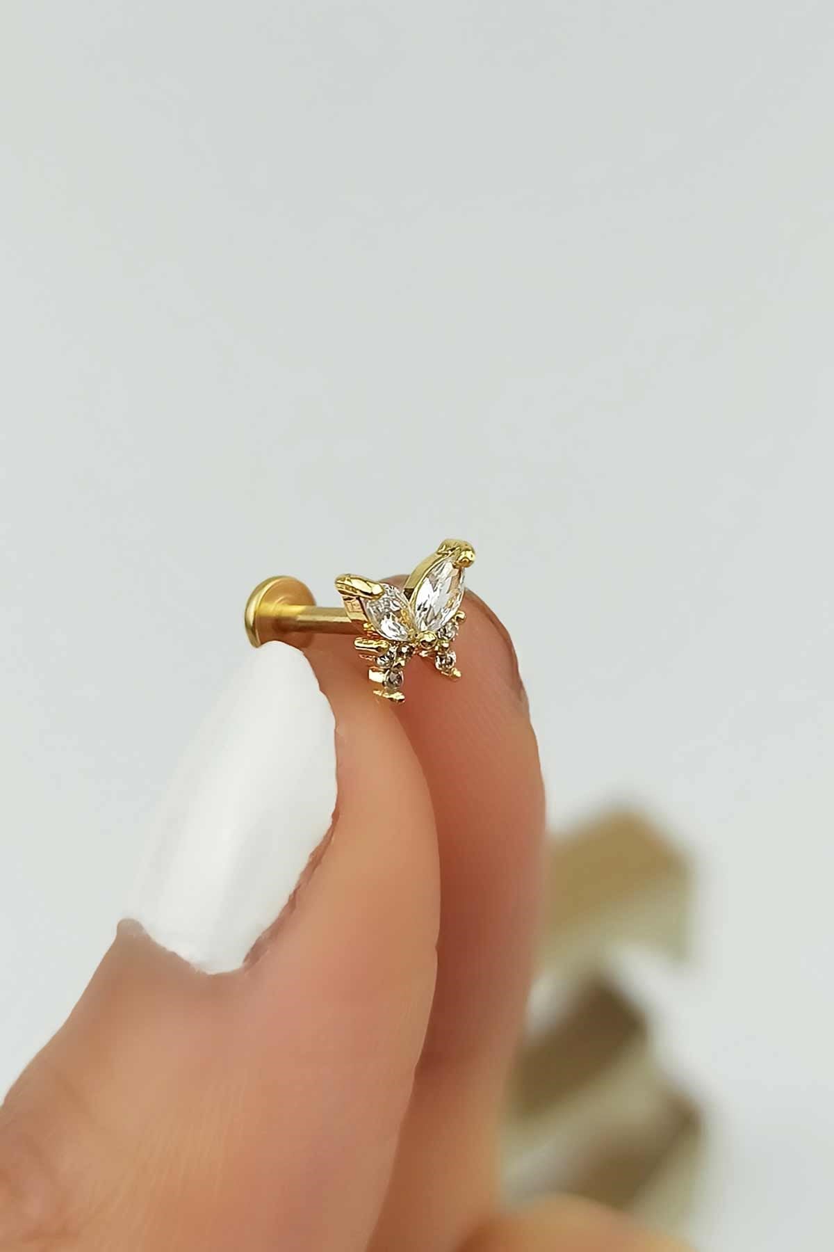 316 L Cerrahi Çelik Taşlı Kelebek Figür Piercing TrPiercing077 PierX200X