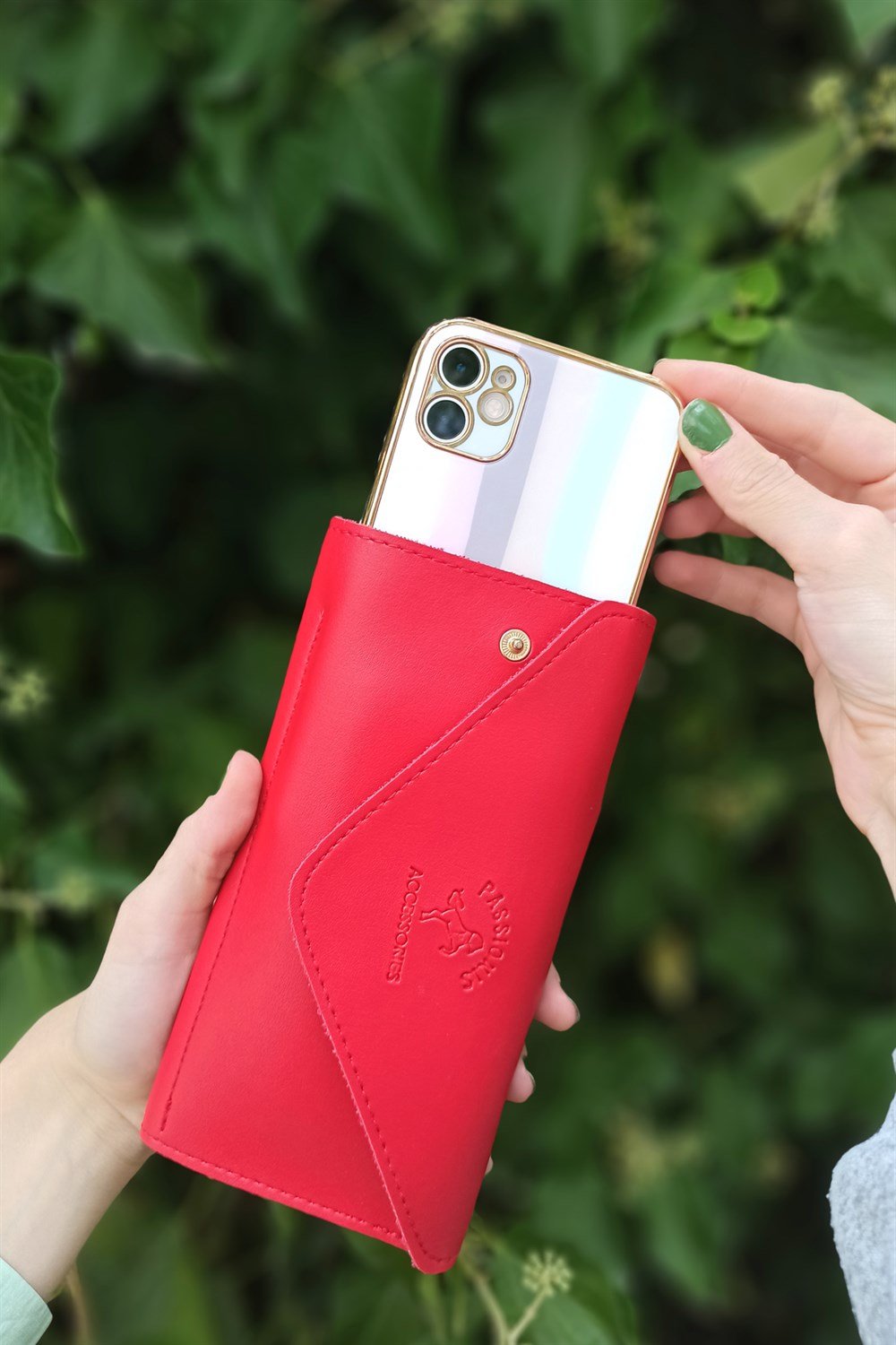 5+5 İnce Yumuşak Deri Telefonluklu Zarf Cüzdan Kırmızı TrCüzdan073