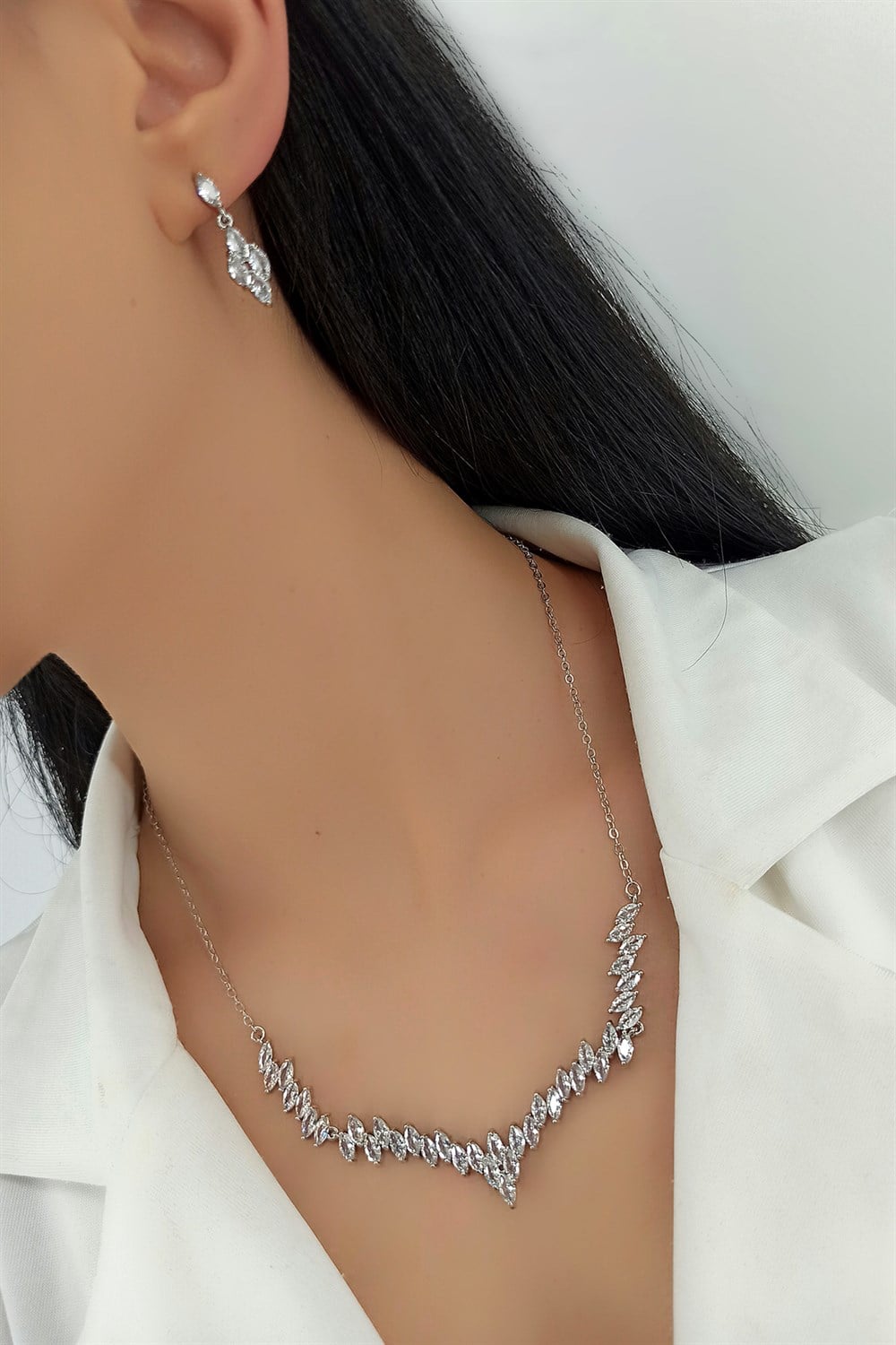 Abiye Kolye Küpe Set Damla Taş Model TrKolye5970