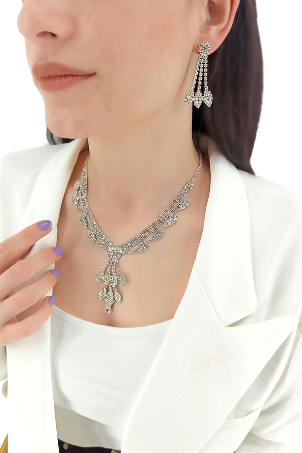 Abiye Kolye Küpe Takım Yaprak Model TrKolye50322