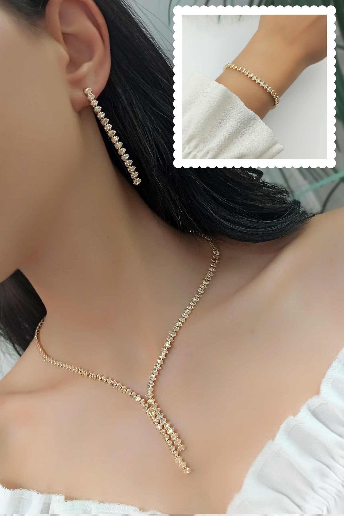 Abiye Set Zirkon Taşlı Kolye Küpe Bileklik Takım TrKolye5652 A32003