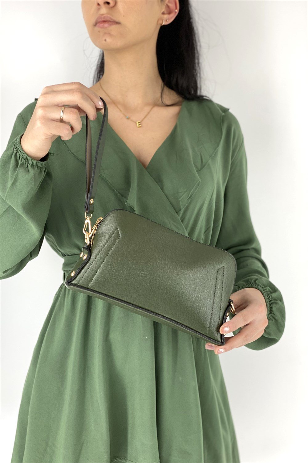 Bayan El & Omuz Çantası Zincirli ve El Kopçalı Fermuarlı Cüzdan TRCÜZDAN1501 Yeşil