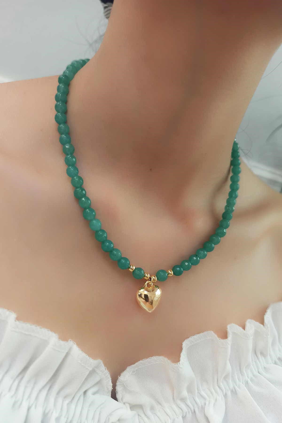 Boncuklu Plaka Kalp Figür Kolye TrKolye5645 B34003