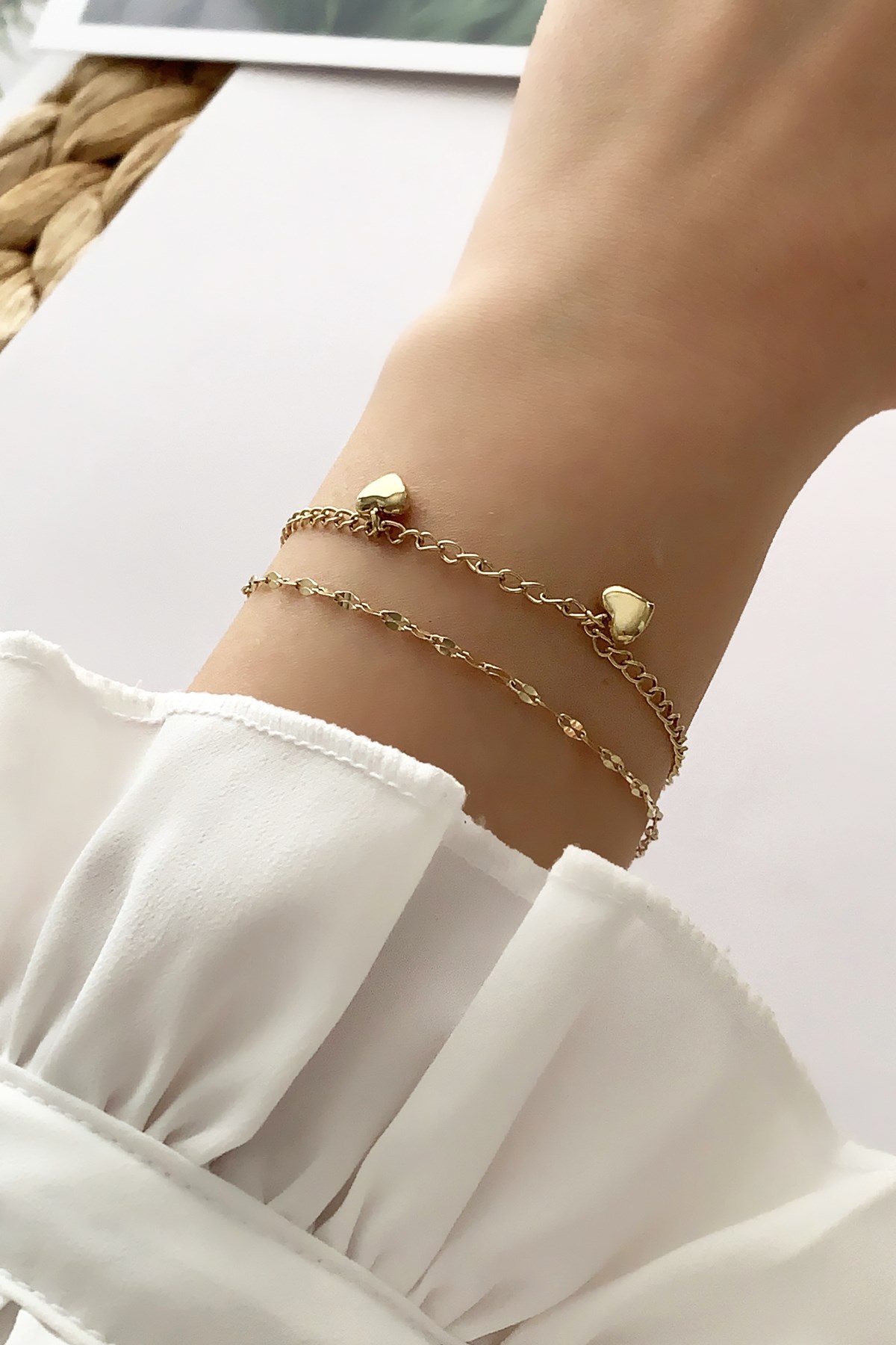 Çelik 2 li 3 Boyut Kalp Figür Çelik Bileklik TrBilek7554 B35003