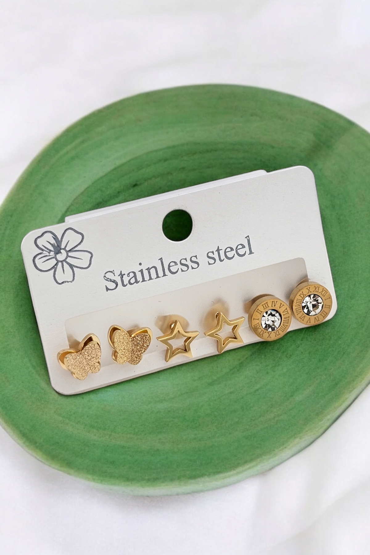 Çelik 6'lı Simli Yıldız Küpe Kombin 35602