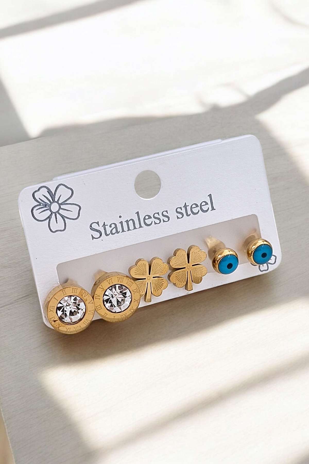 Çelik 6'lı Yonca Küpe Komin 35601