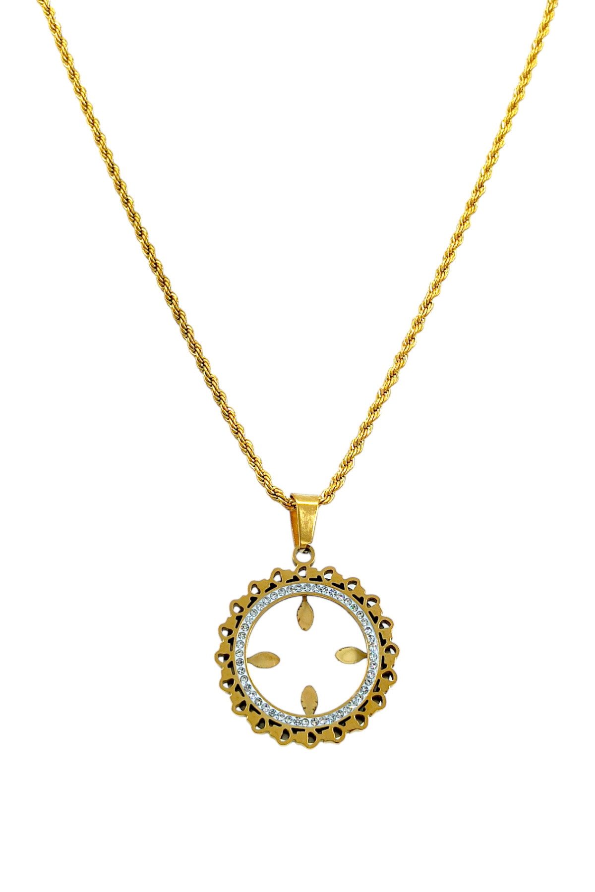 Çelik Çeyrek Uyumlu Taşlı Çerçeve Kolye