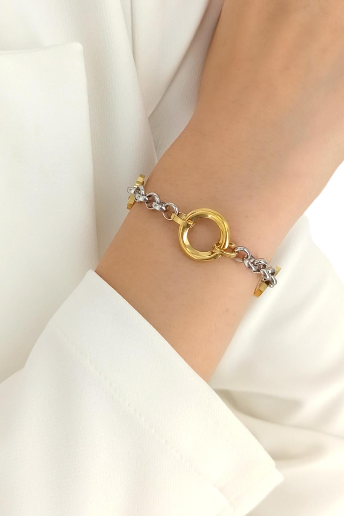 Çelik Çift Renkli Halkalı Bileklik