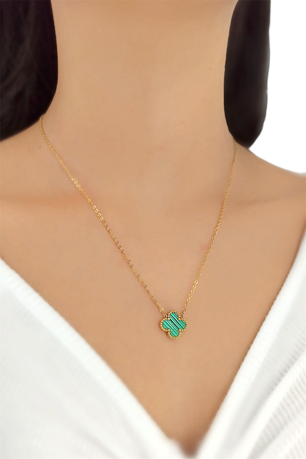 Çelik Çift Taraflı Tek Yoncalı Sedef Kolye Van Cleef Model Trkolye50340