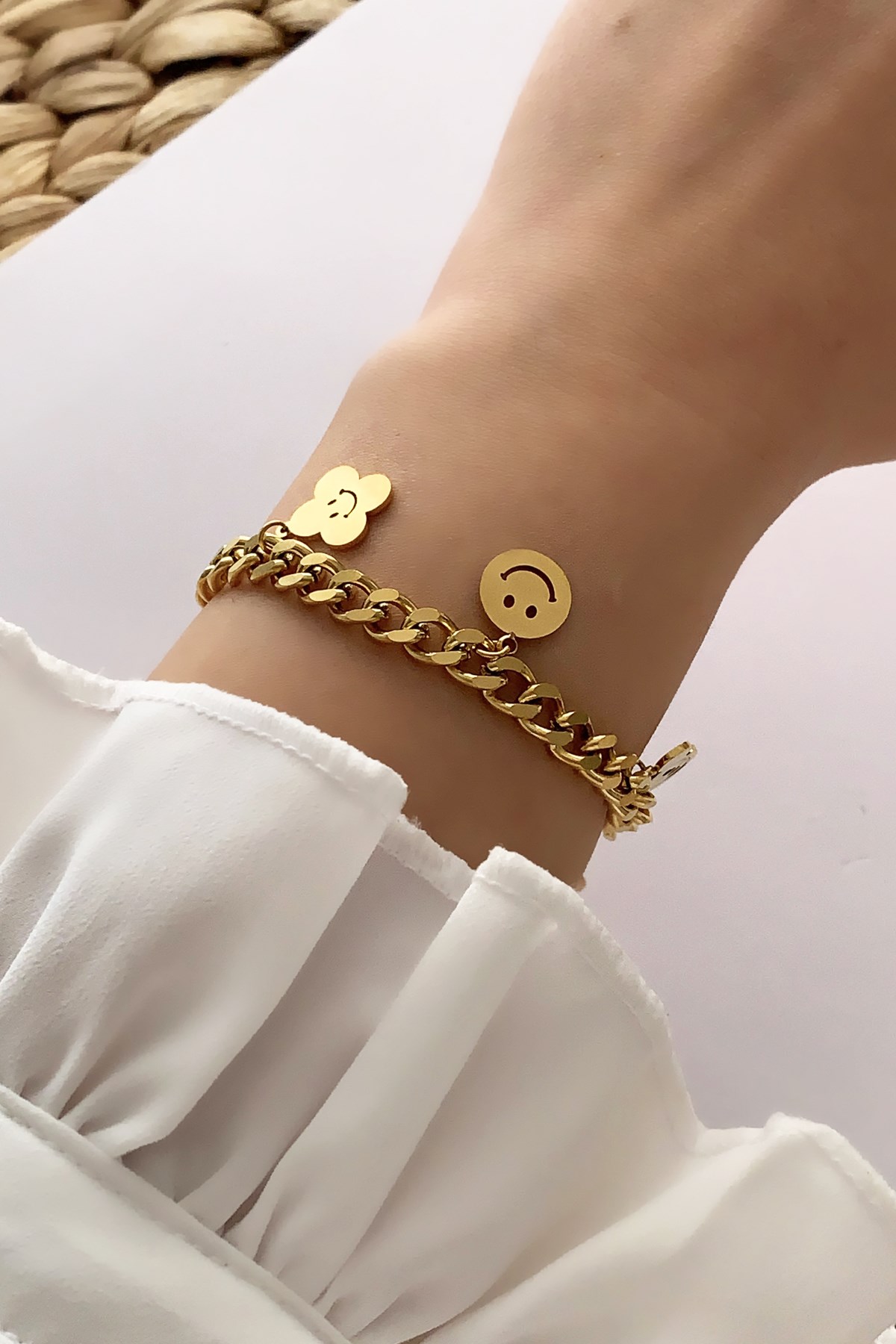 Çelik Gold Emoji Yonca Çelik Bileklik TrBilek7551 B34503