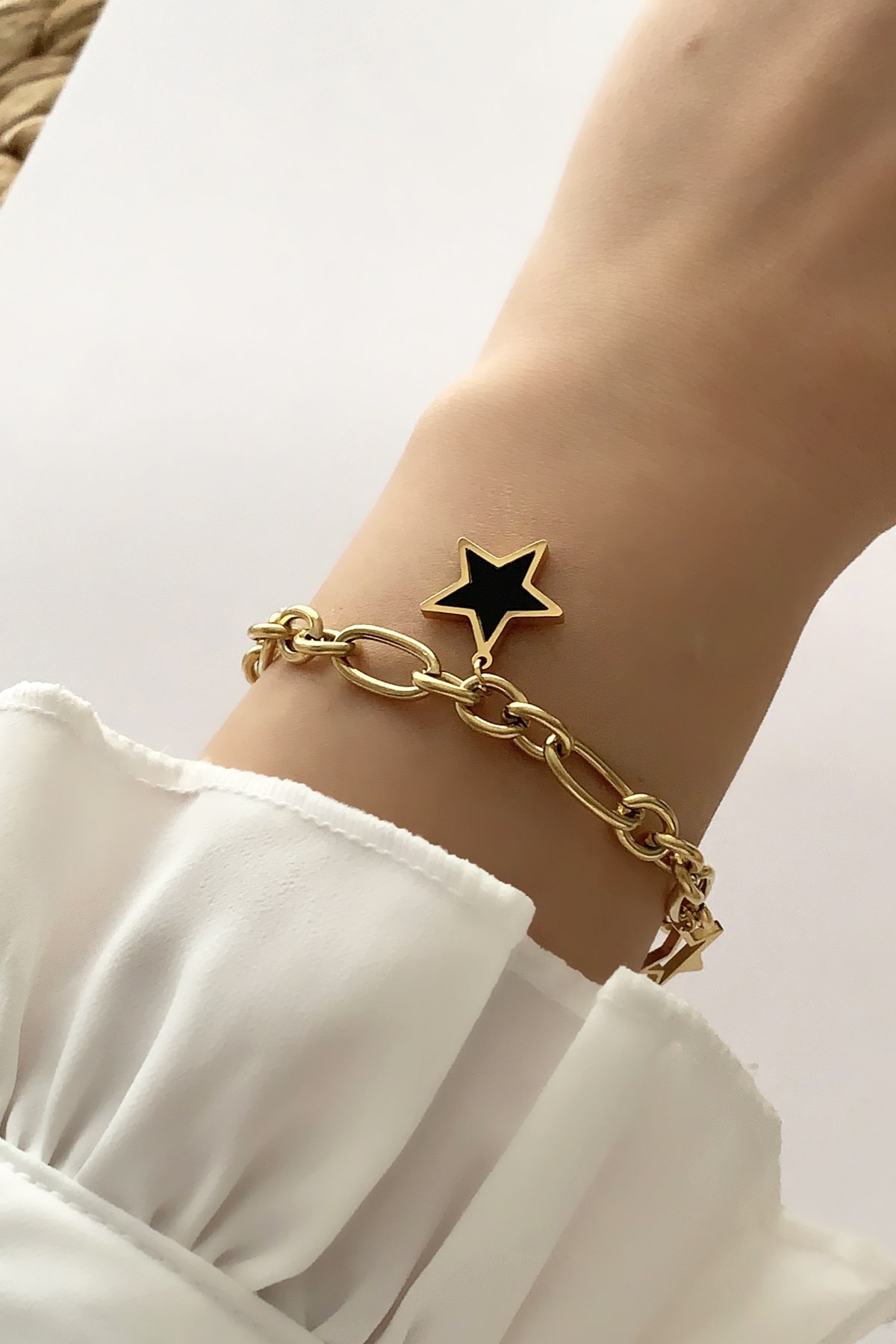 Çelik Gold Mineli Yıldız Figür Çelik Bileklik TrBilek7552 B34503