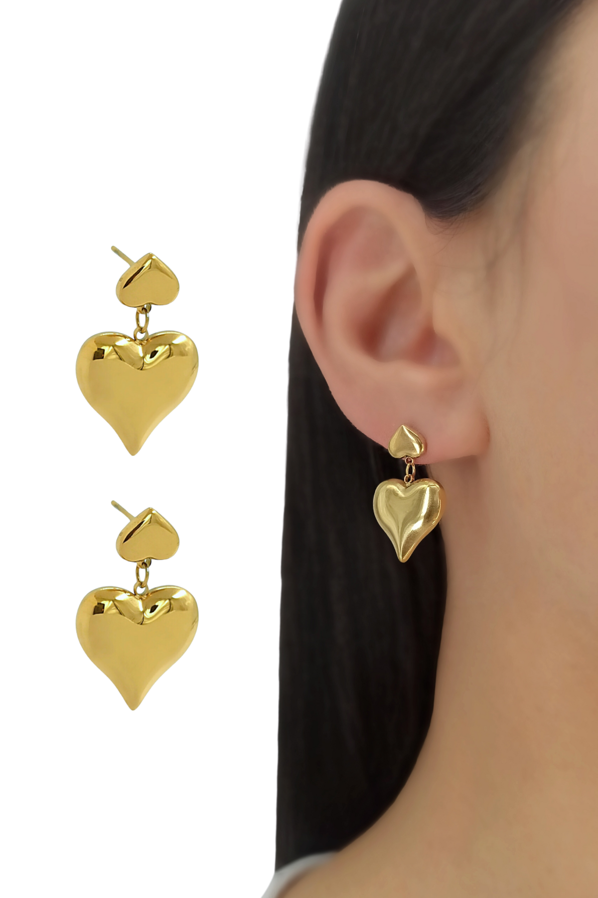 Çelik Plaka 2 Sıra Kalp Küpe