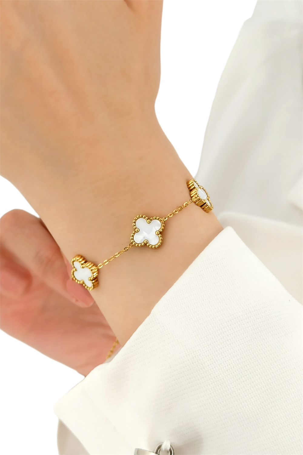 Çelik Sedefli Yonca Bileklik Van Cleef Model 