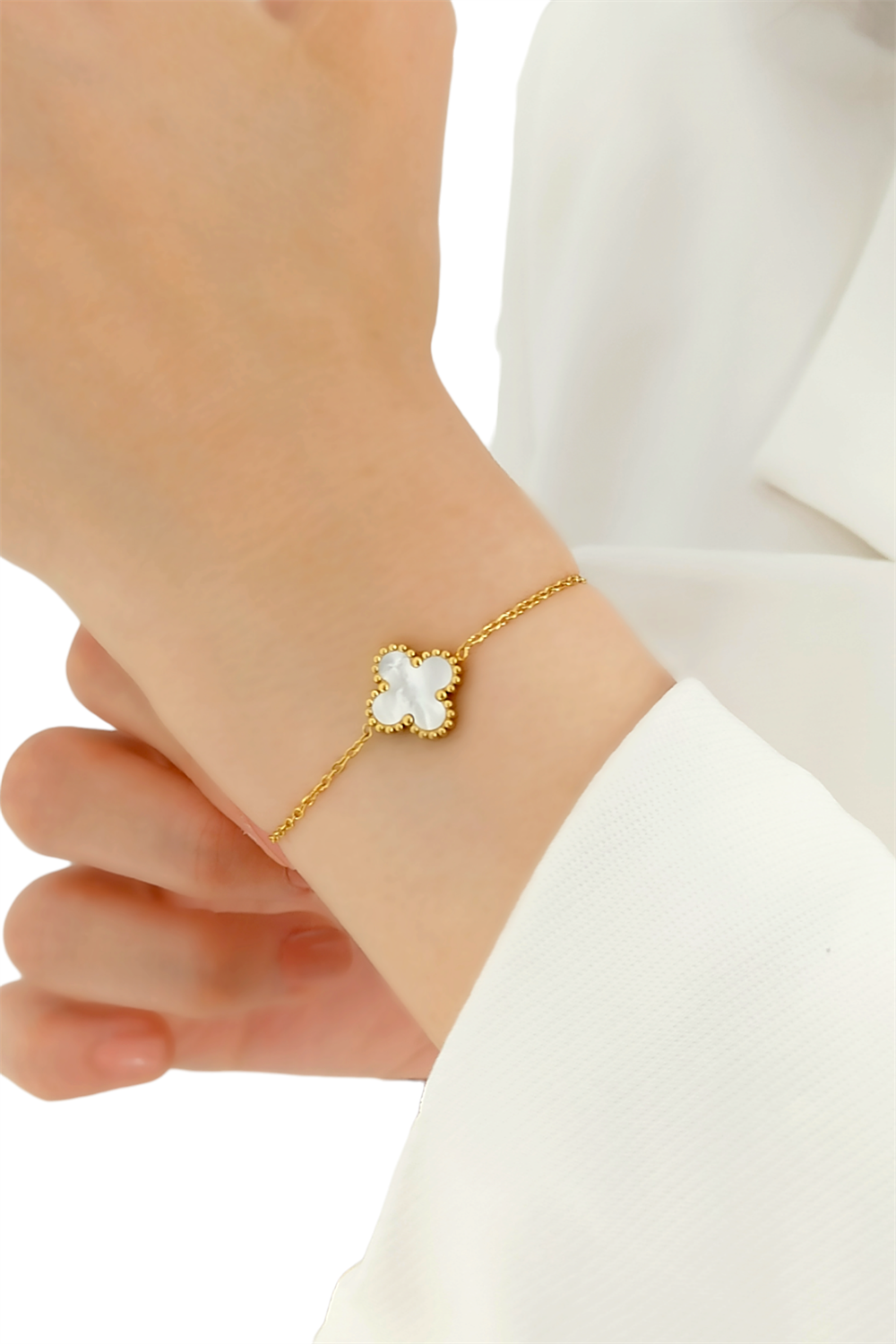 Çelik Tek Yoncalı Sedef Bileklik Van Cleef Model