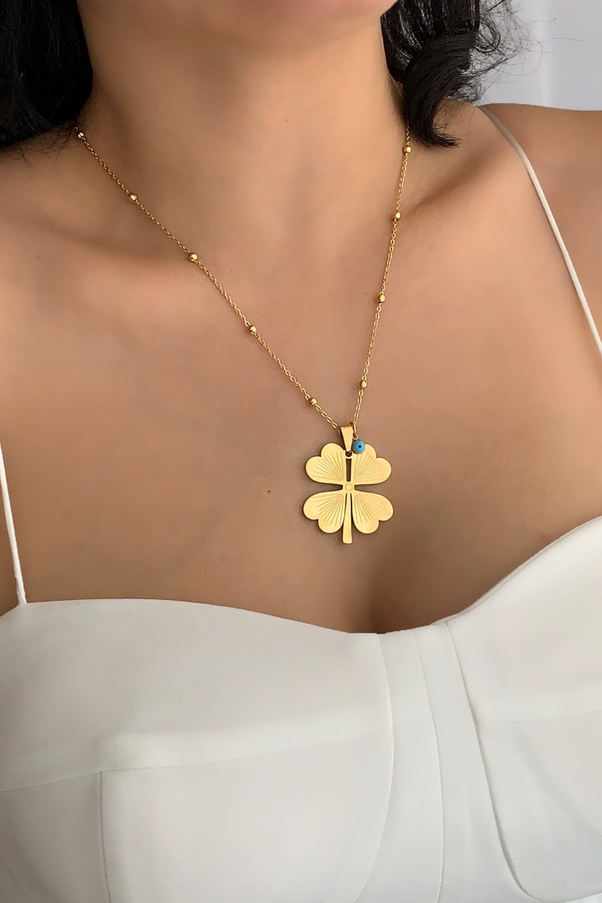 Çelik Topçuk Zincir Büyük Yonca Çelik Kolye TrKolye5850 YB37503