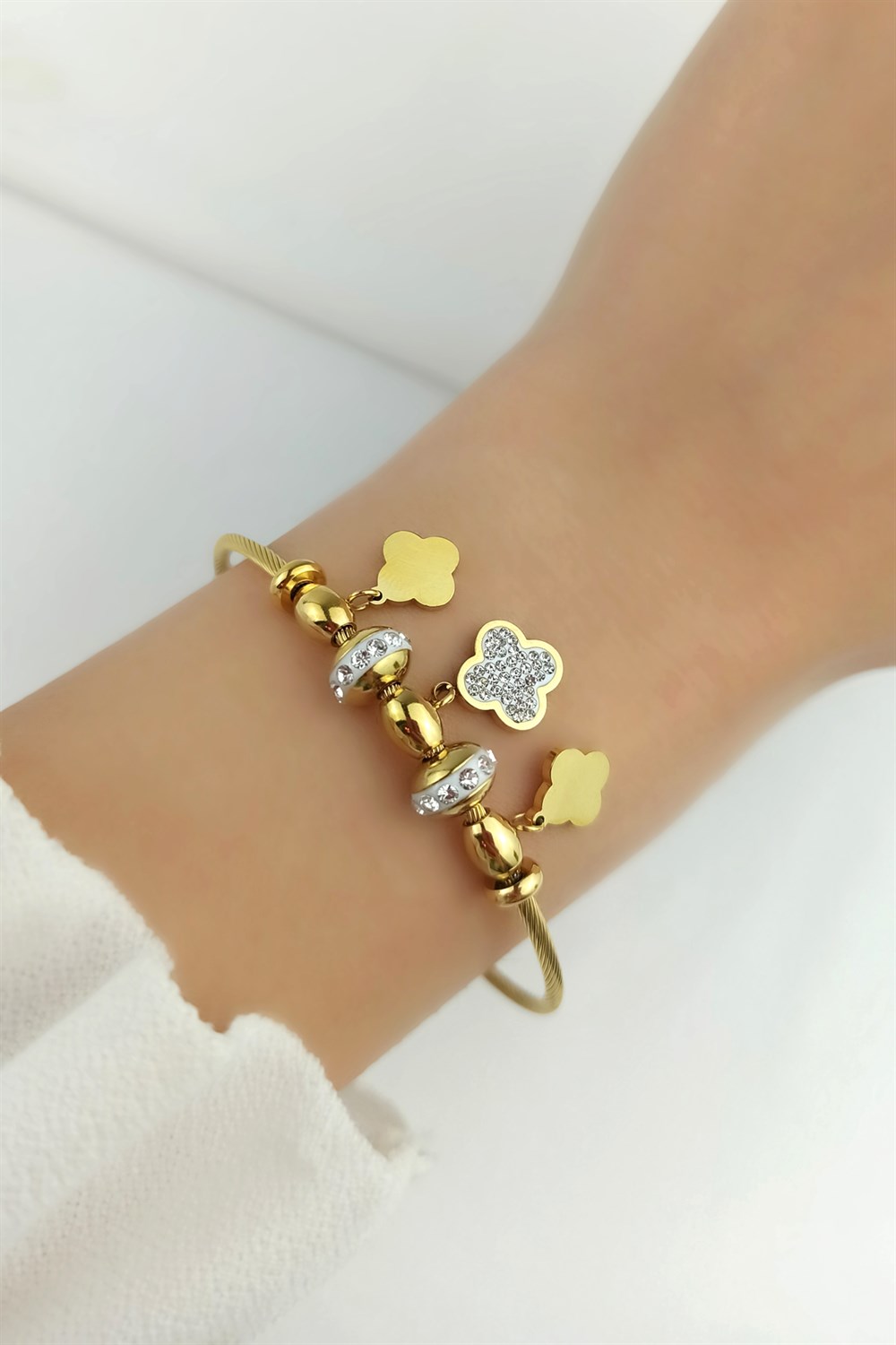 Çelik Üç Yonca Mıknatıs Kelepçe Çelik Bileklik TrBilek7939