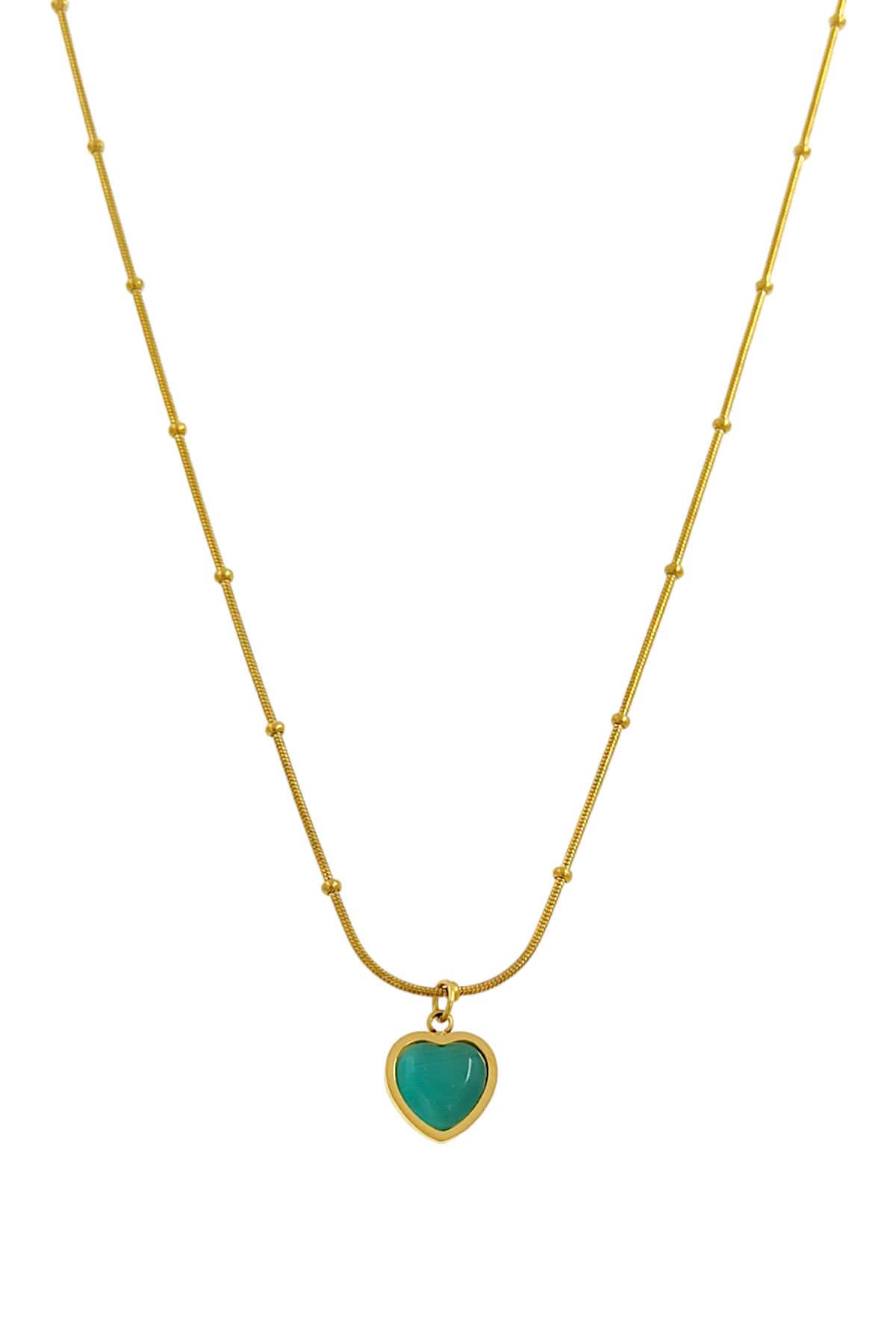 Çelik Yeşil Kalp Taş Minik Topcuk Kolye