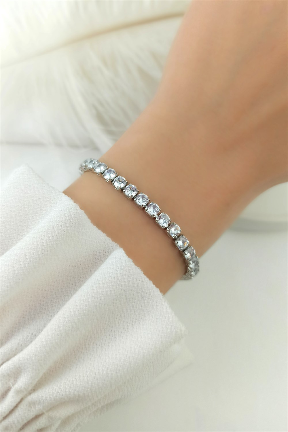 Çelik Zirkon Taş Su Yolu Çelik Bileklik TrBilek7886