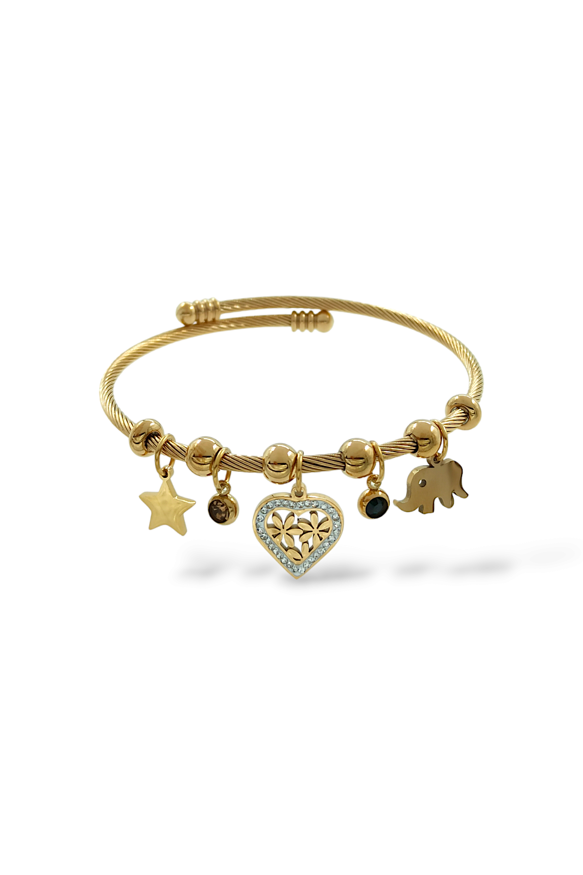 Charmlı Çelik Plaka Fil Kelepçe Bileklik