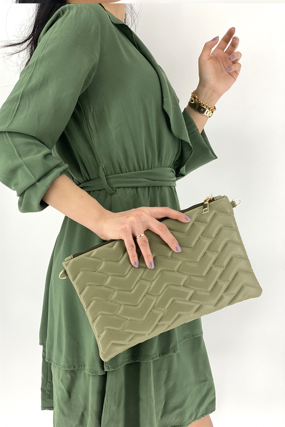 Clutch Çanta Kapitone Portföy Bayan Çanta TRÇANTA1702 Yeşil