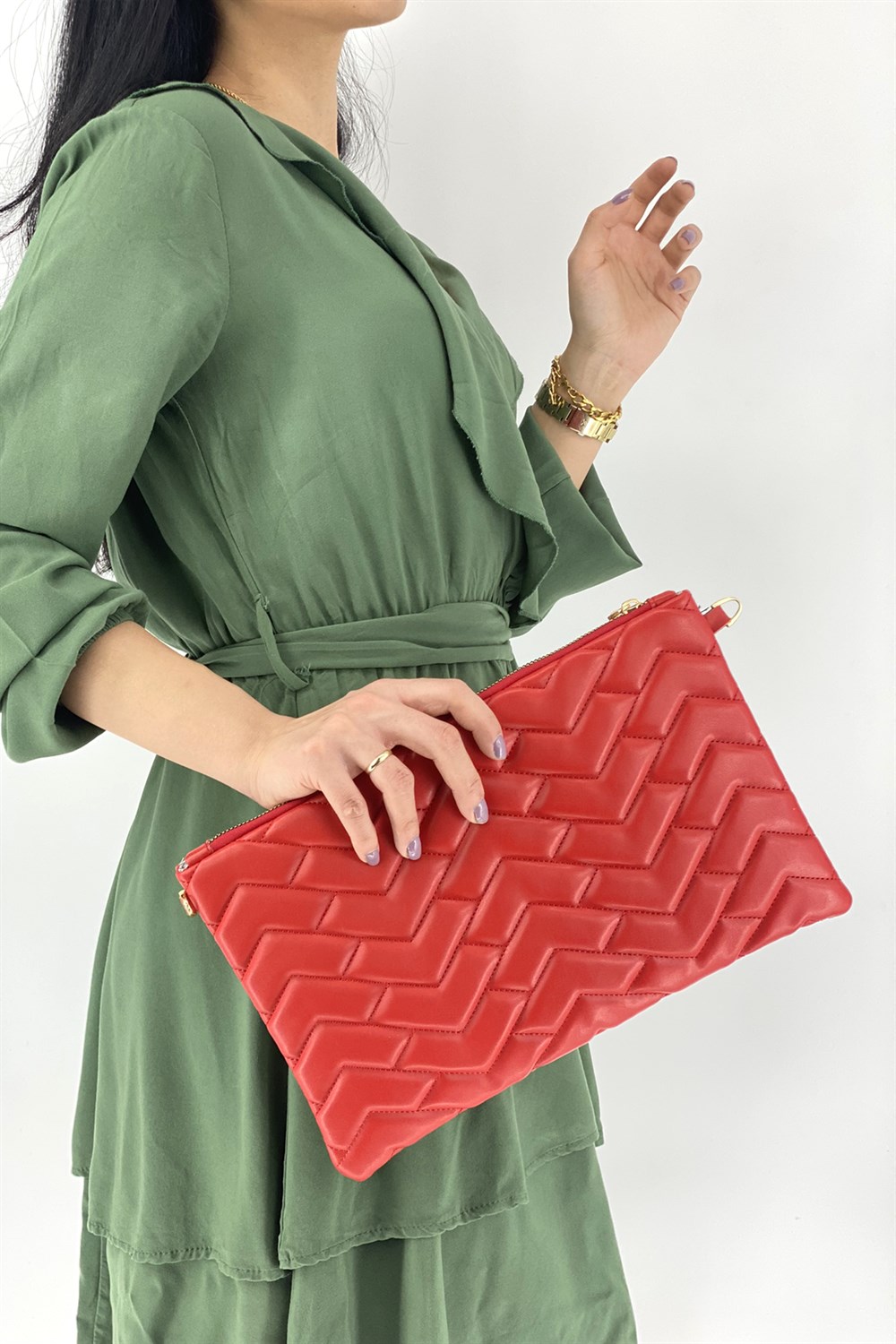 Clutch Çanta Kapitone Portföy Bayan Çanta TRÇANTA1702 Kırmızı