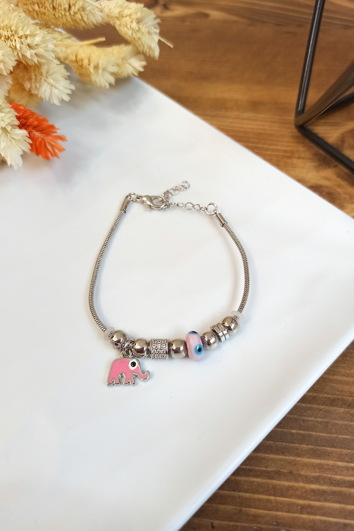 Fil Bileklik Zirkon Taşlı Pembe B300