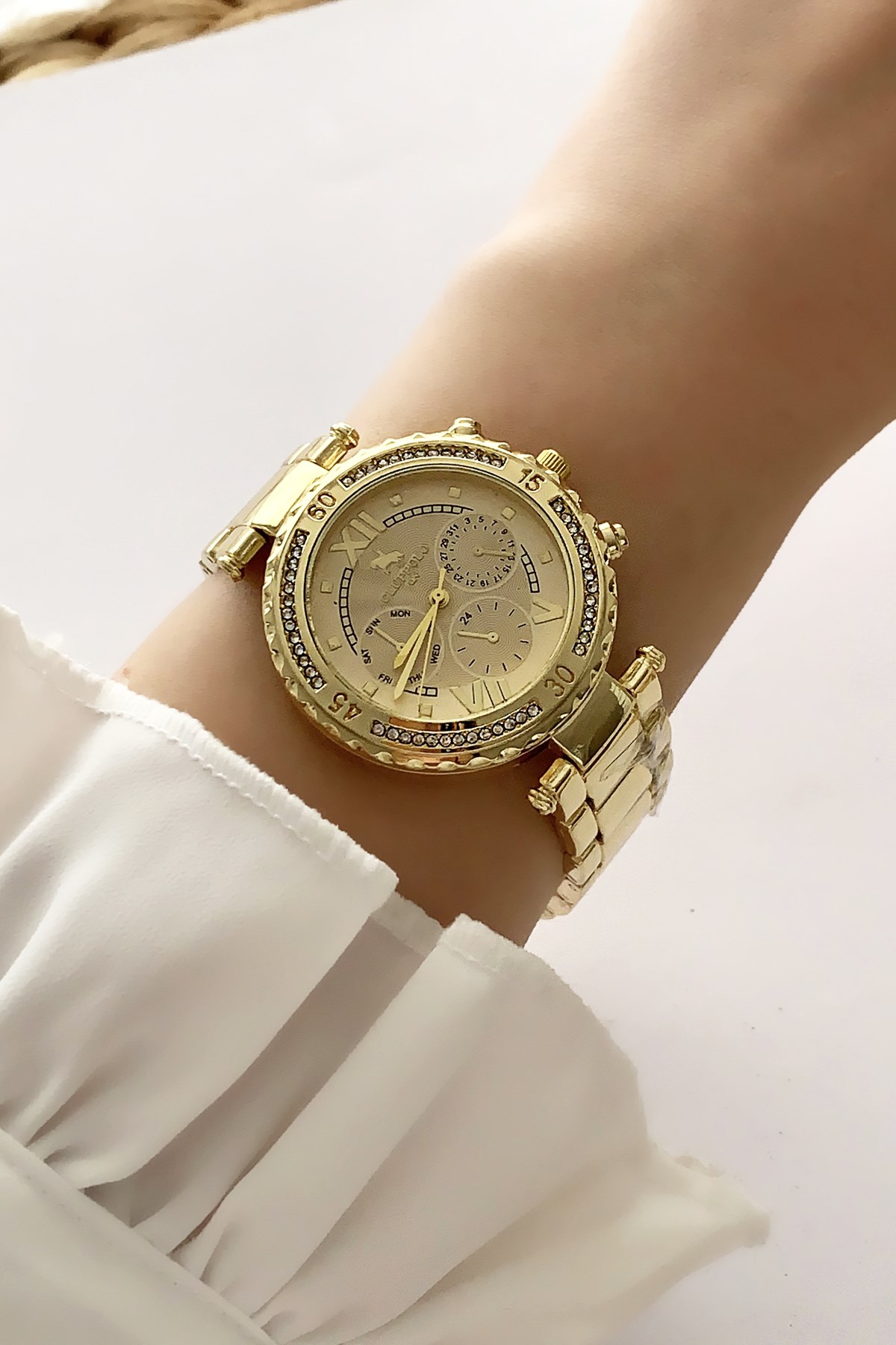 Gold Taşlı Kadran Metal Kordon Saat TRSAAT10107 Saatx36003
