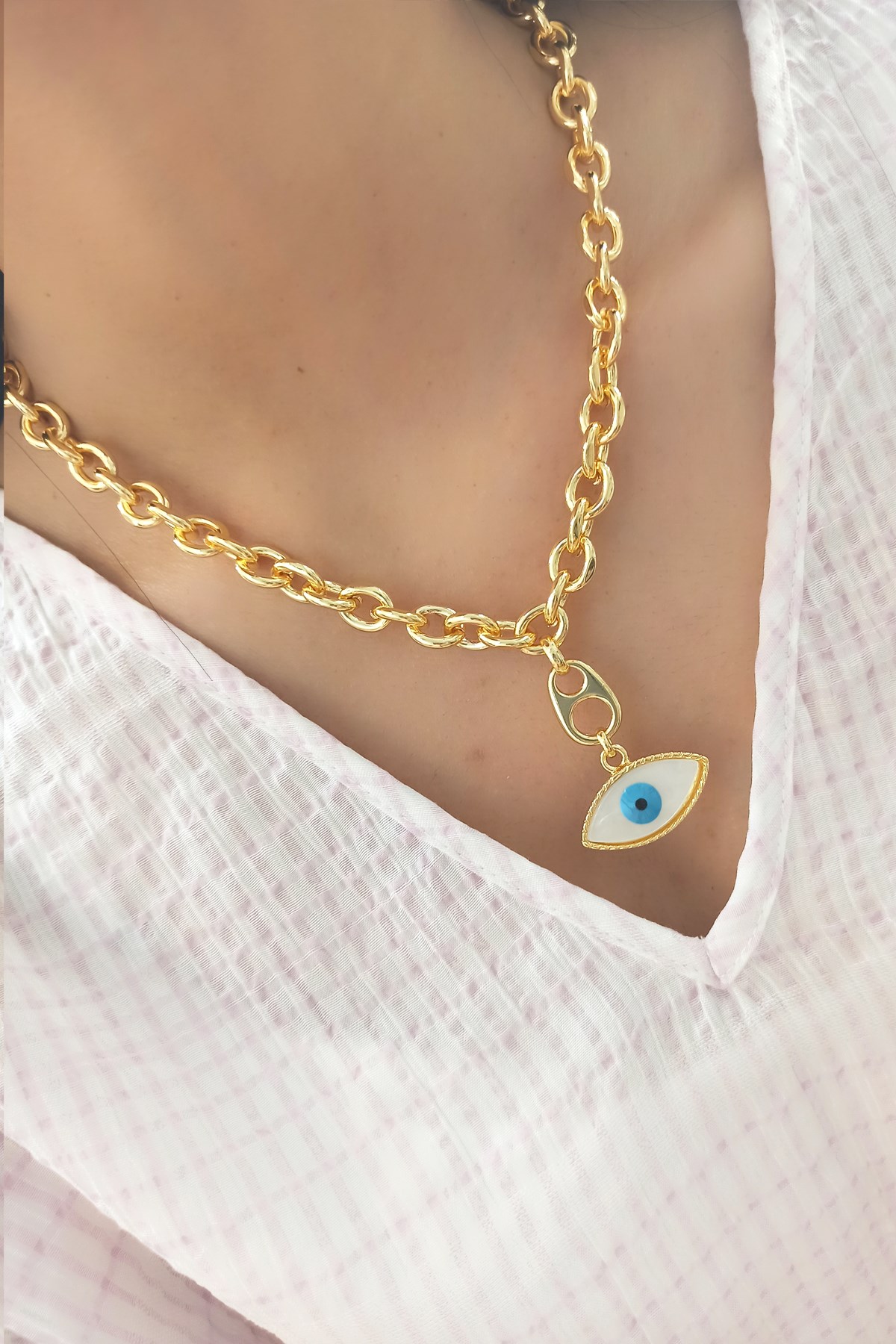 Göz Figür Kalın Zincir Kolye B400
