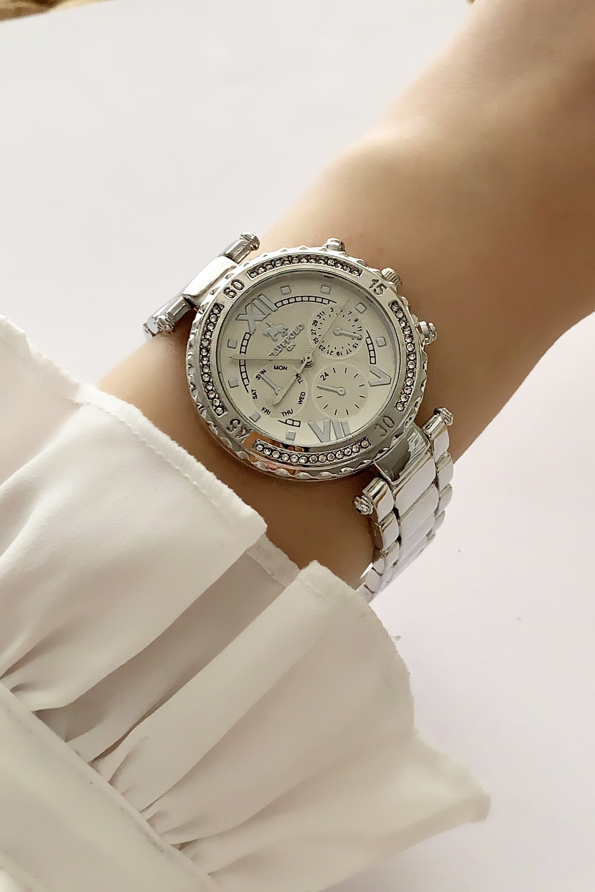 Gümüş Taşlı Kadran Metal Kordon Saat TRSAAT10106 Saatx36003