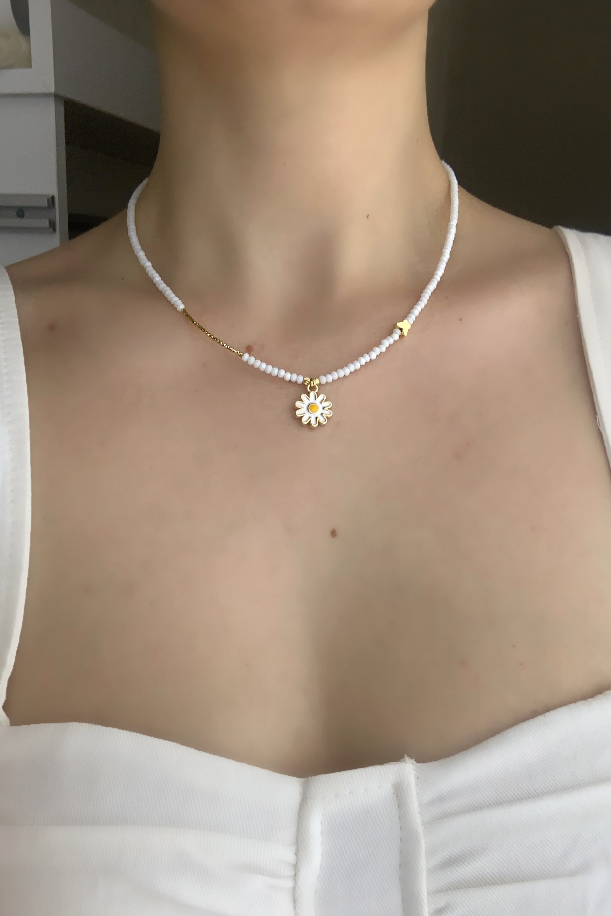 Kristal Boncuk Papatya Figür Kolye TrKolye5599 B32503