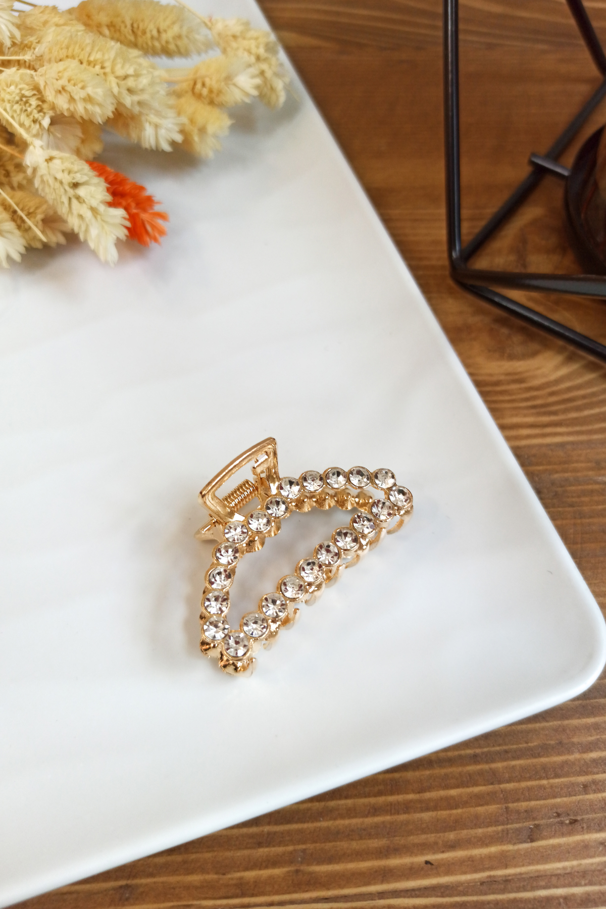 Küçük Geometrik Taşlı Mandal Toka Gold T125