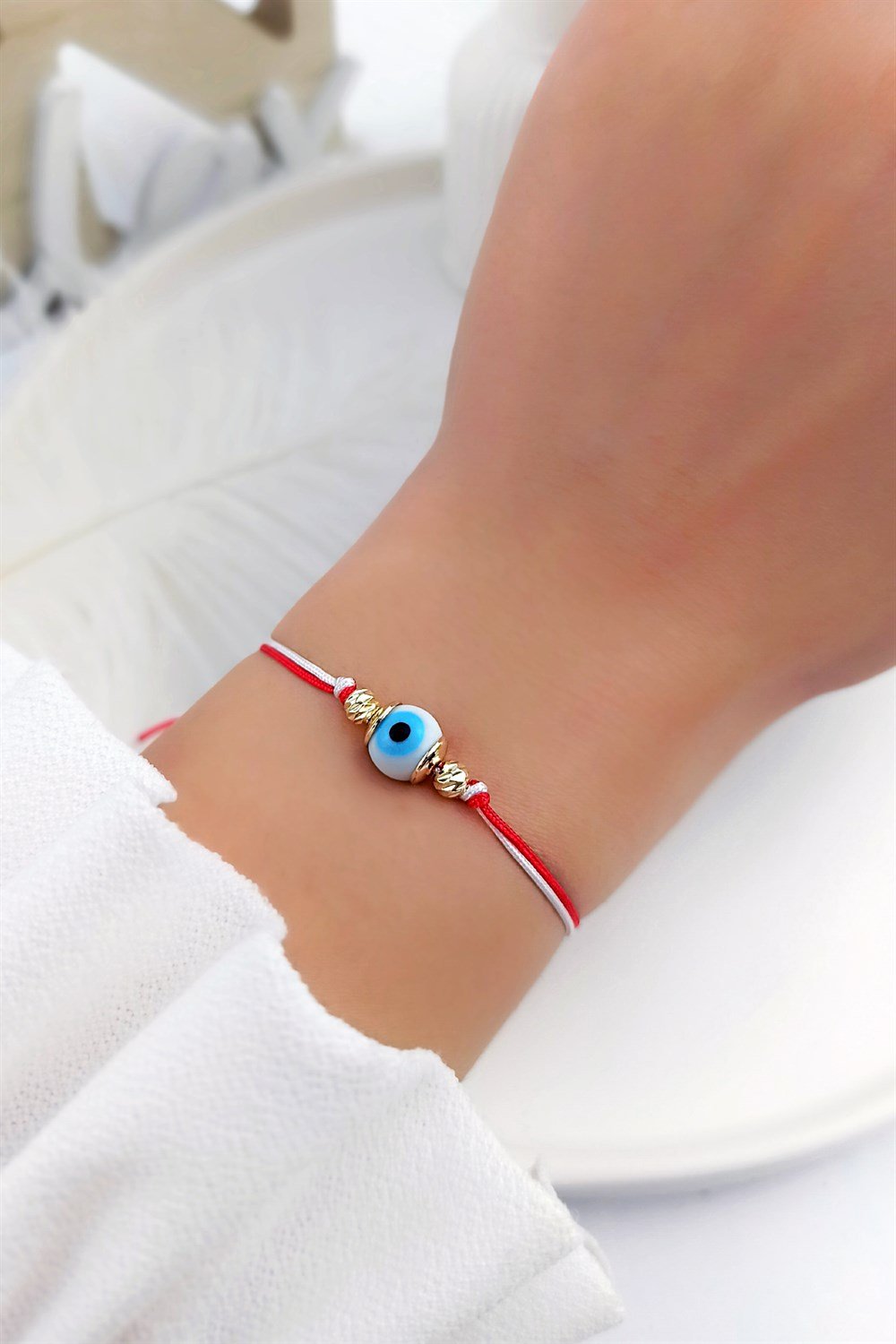 Marteniçka Bileklik Beyaz Nazar Boncuklu  Asansörlü Bileklik TRBİLEK7868