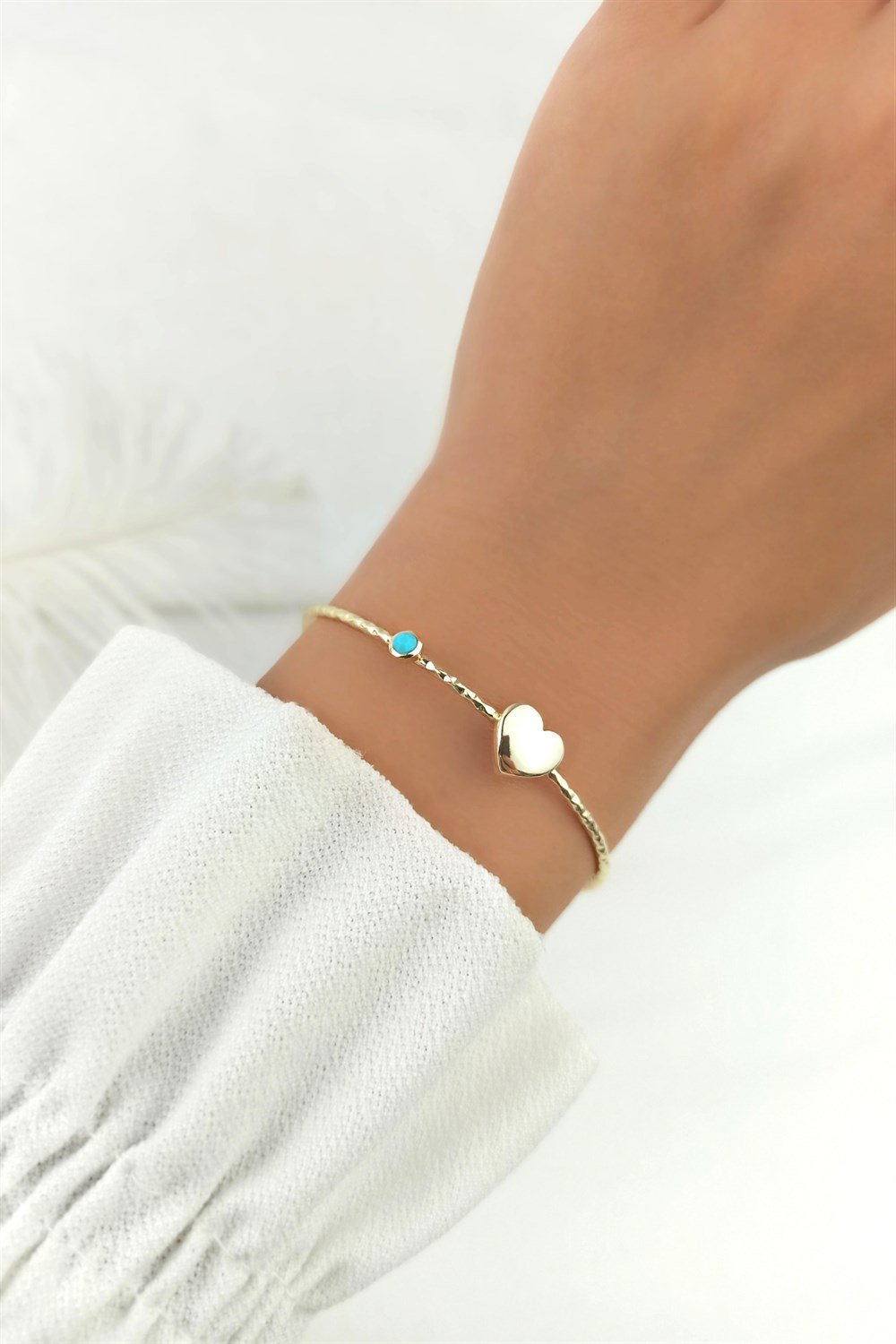 Mavi Taş Kelepçe Kalp Bileklik TrBilek70029