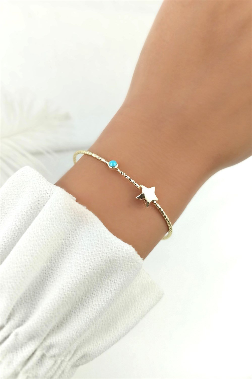 Mavi Taş Kelepçe Yıldız Bileklik TrBilek70030