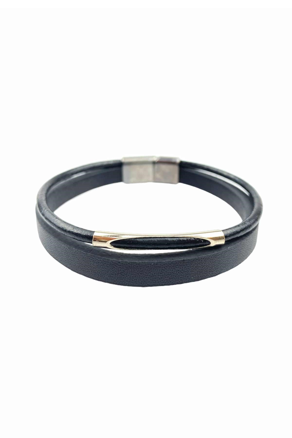 Metal Detay Geçmeli Deri Erkek Bileklik TrBilek7620 B32503