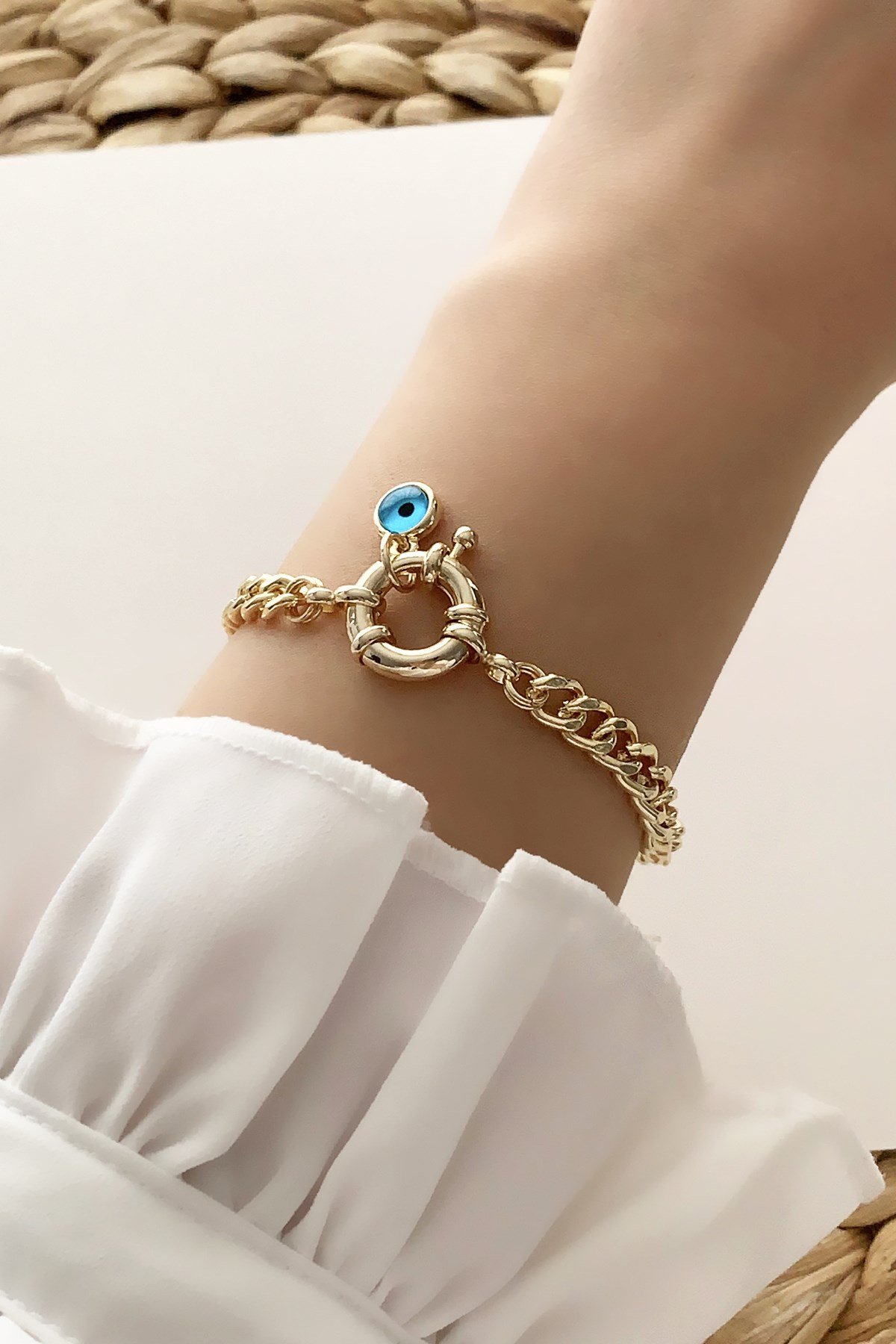 Nazar Boncuklu Kilit Figür Bileklik TrBilek7609 B34503