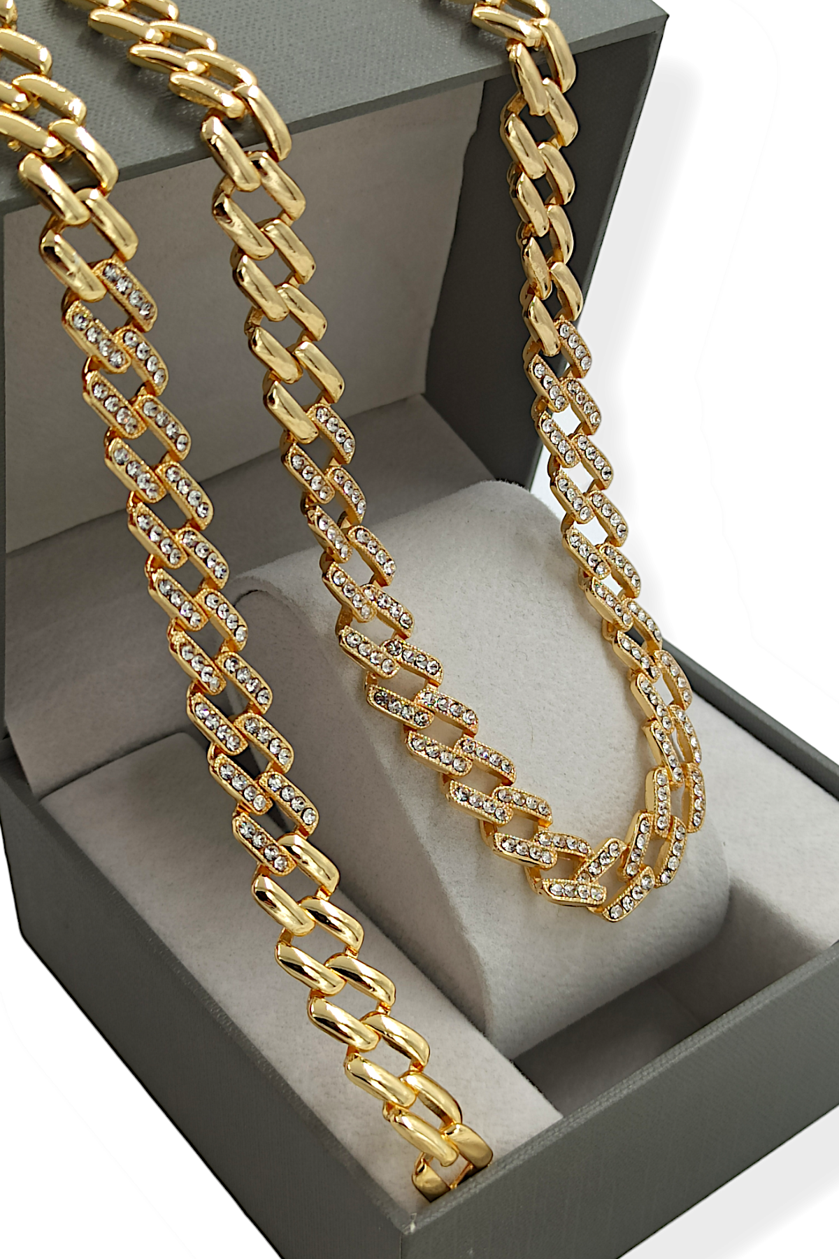 Premium 2'li Zirkon Taş Geçmeli Zincir Kolye Bileklik Set
