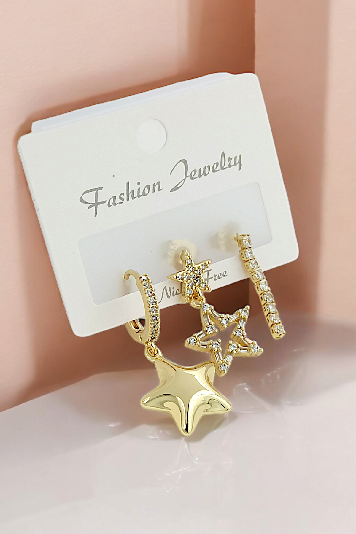 Premium 3'lü Bombeli Yıldız Küpe Kombin