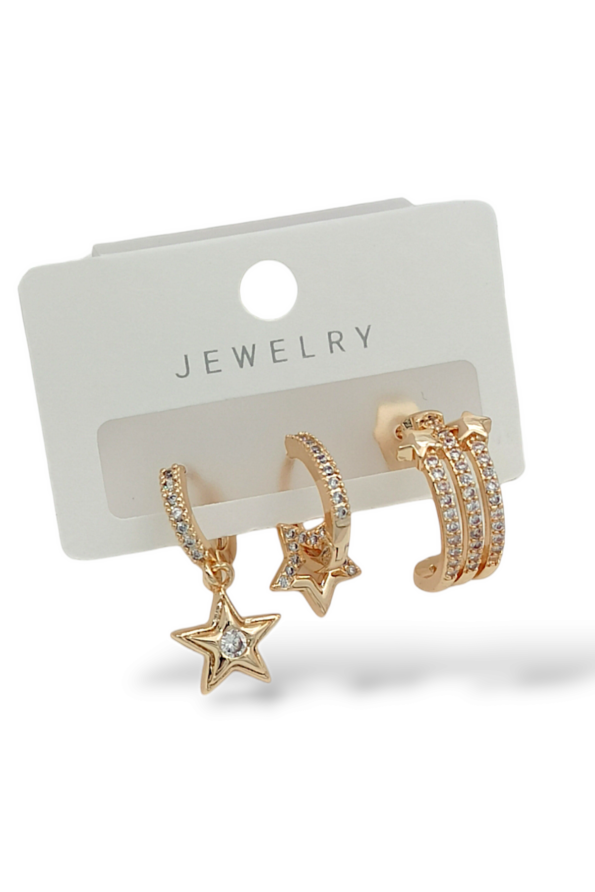 Premium 3'lü Taşlı Yıldız Küpe 35611