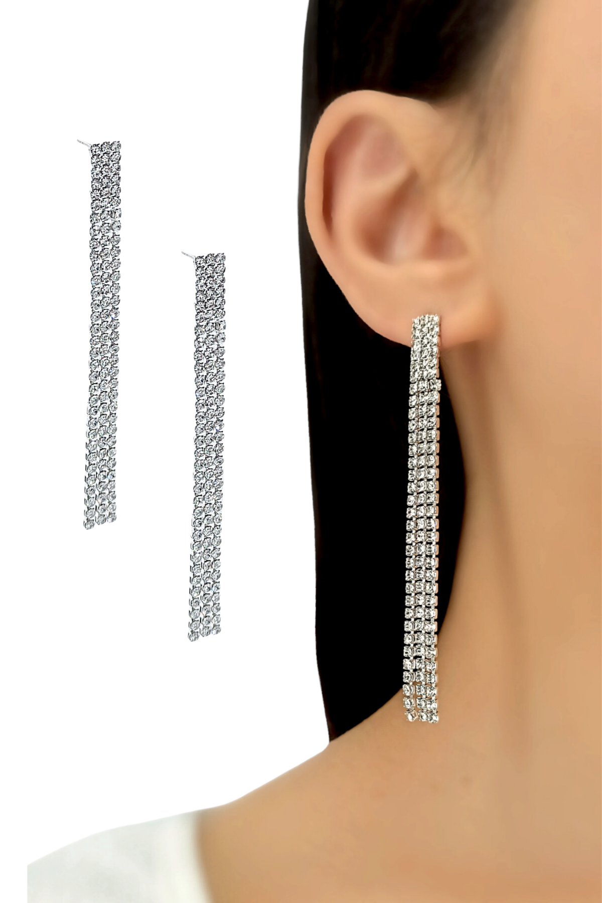 Premium Abiye 3 Sıra İnce Su Yolu Küpe