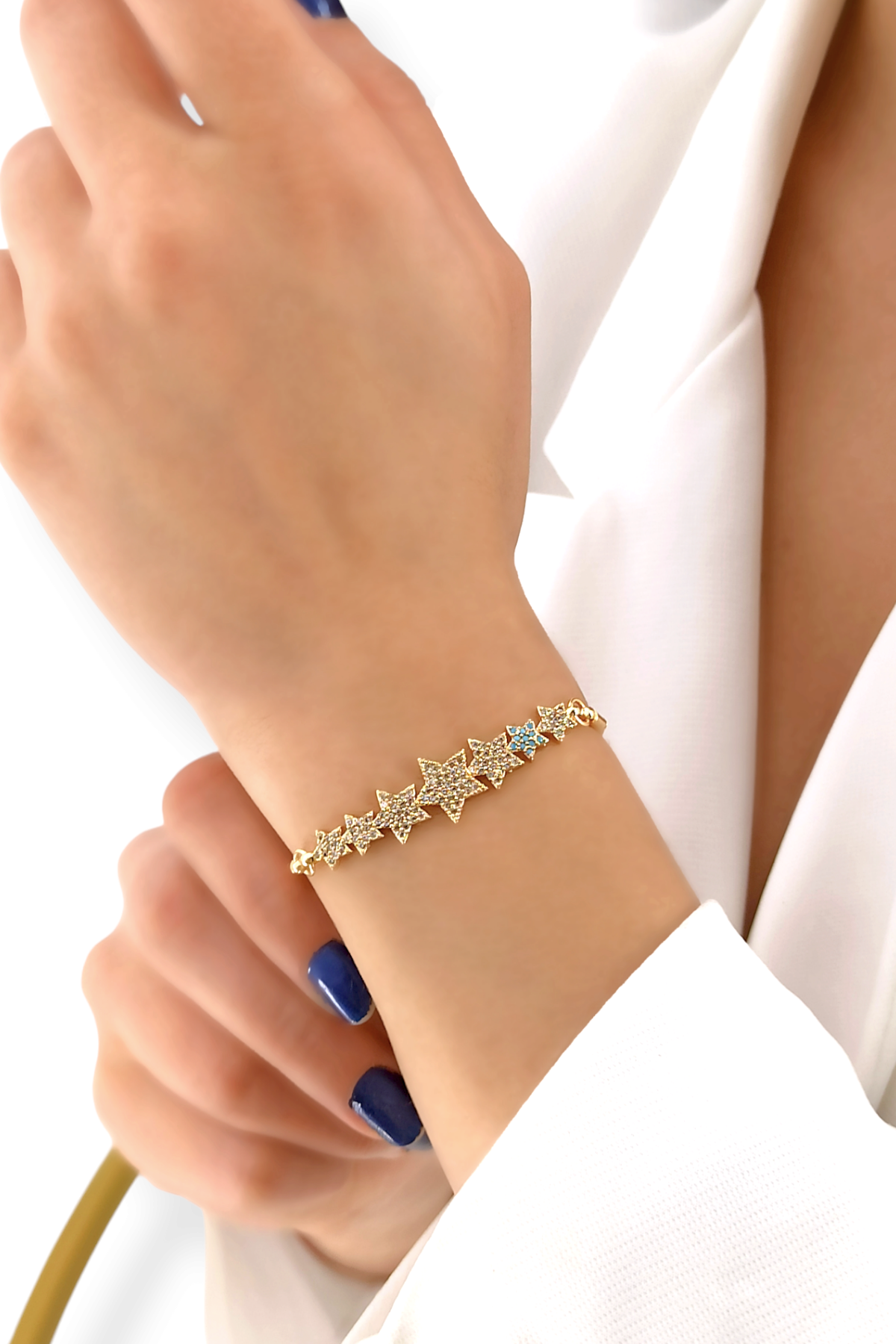 Premium Asansörlü Taşlı Sıralı Yıldız Bileklik