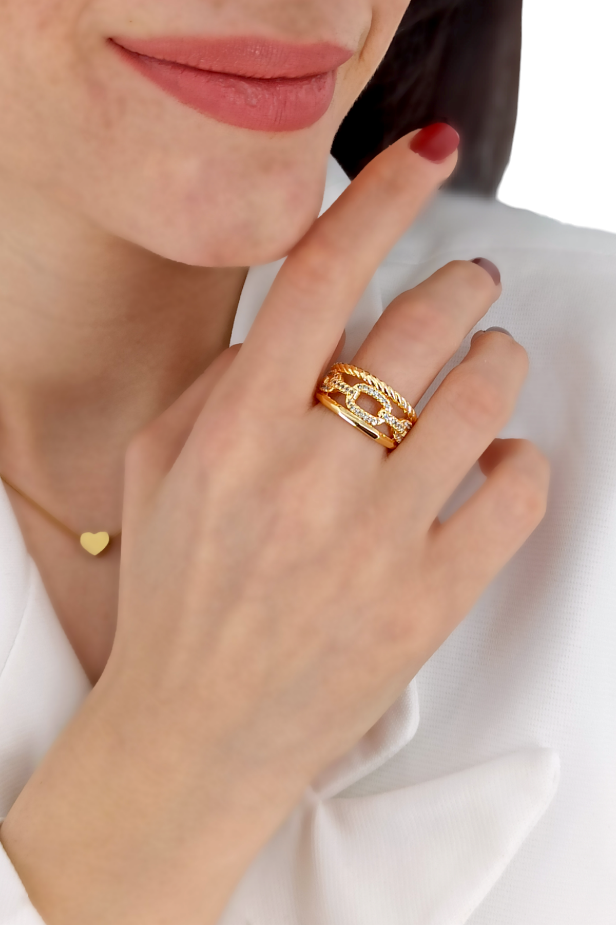 Premium Ayarlanabilir Taşlı Üç Sıra Zincir Yüzük