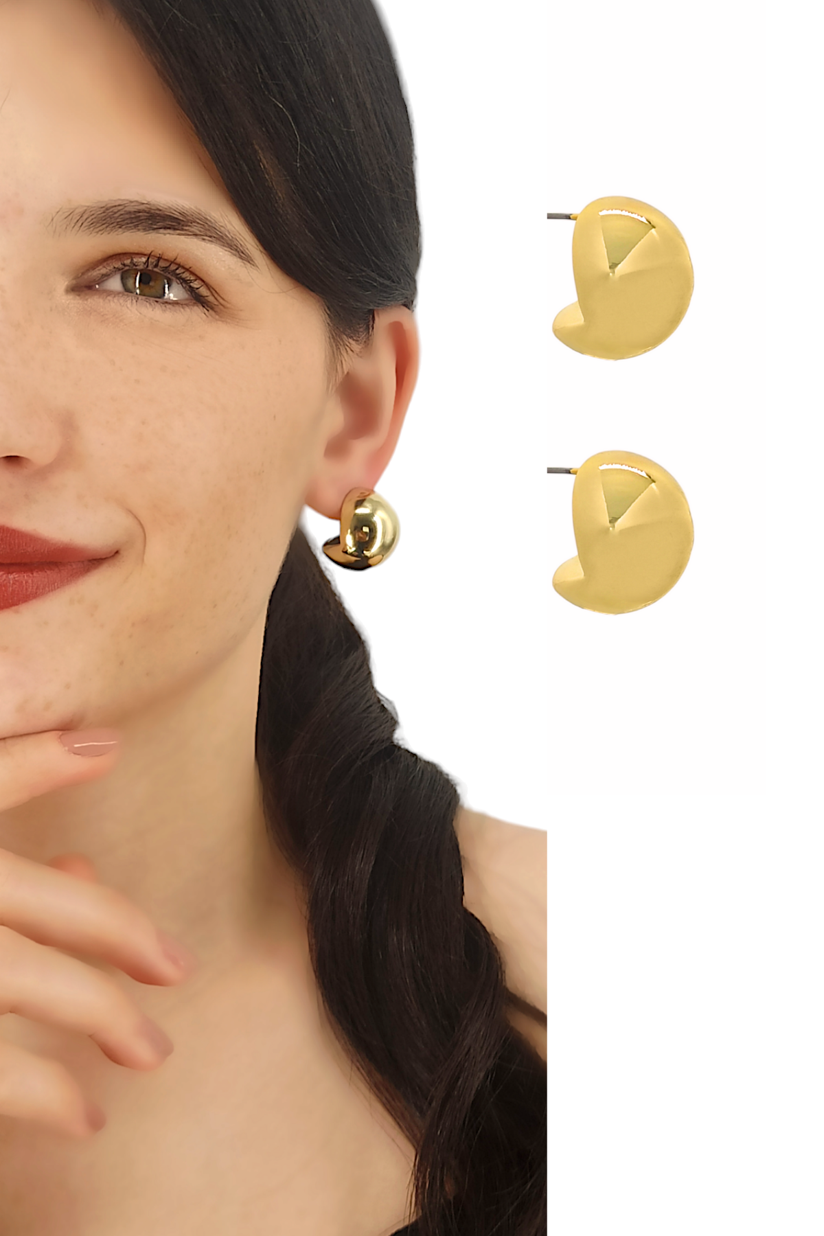 Premium Bombeli Üçgen Plaka Küpe