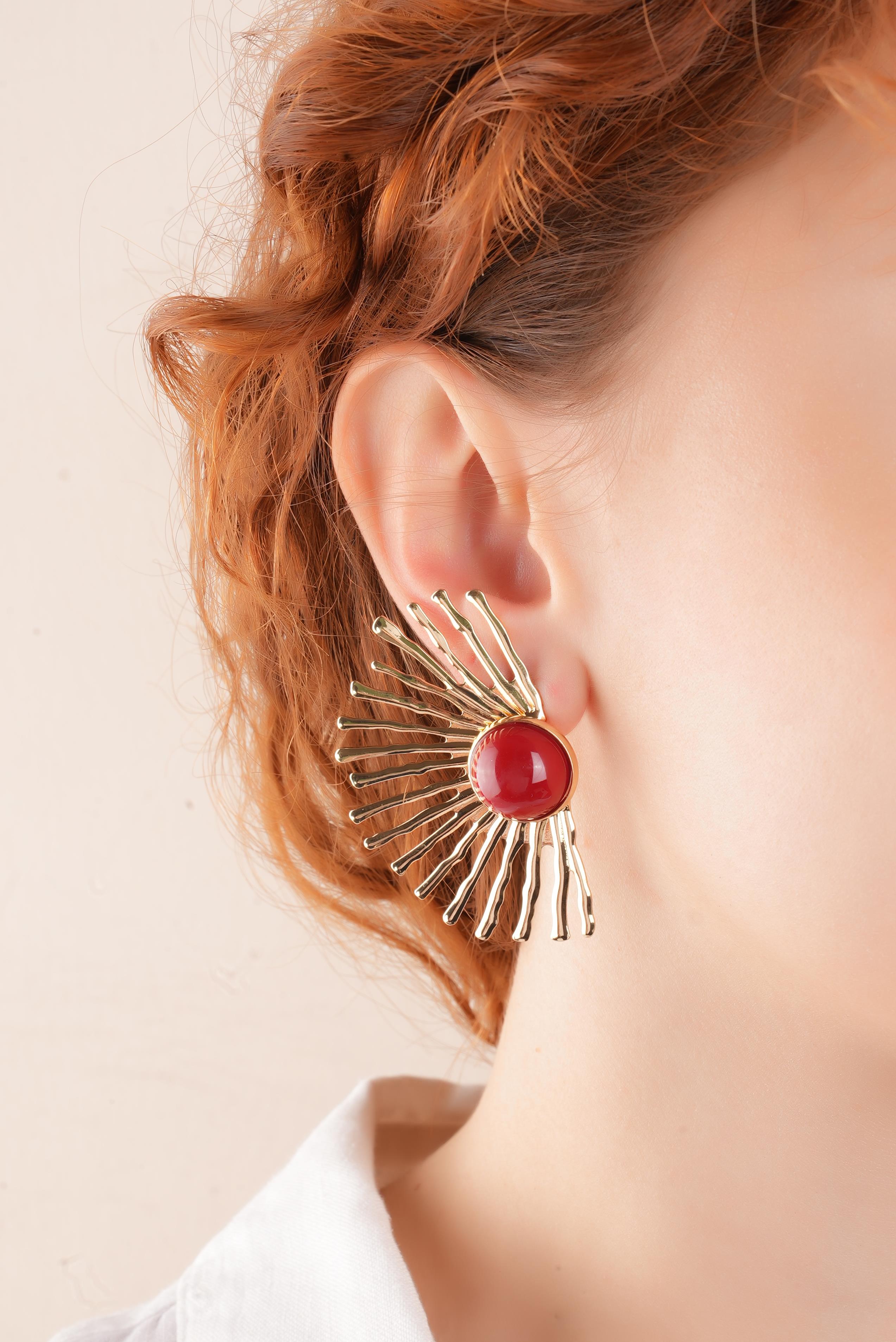 Premium İncili Plaka Güneş Küpe 35589