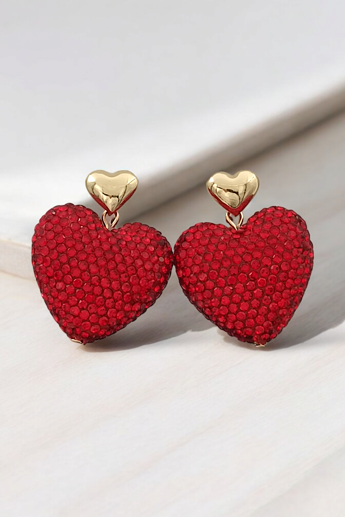 Premium Kalp Küpe Full Taşlı Plaka Bombeli Kalp Küpe