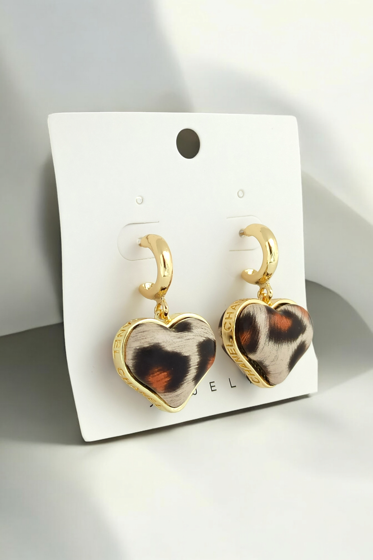 Premium Leopar Desenli Kalp Küpe